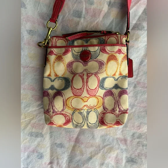 Coach Multicolor Scribble Crossbody Purse with Pink Strap - Picture 1 of 6